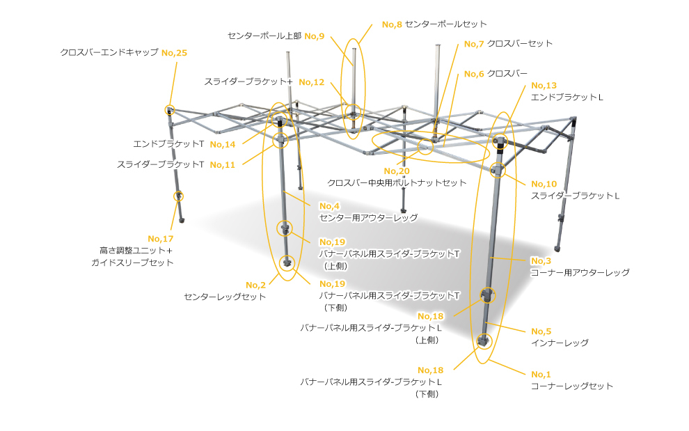 Toughフレーム補修品 名入れテント ロゴや社名をプリントしたテントを作りませんか シナノテントに相談下さい